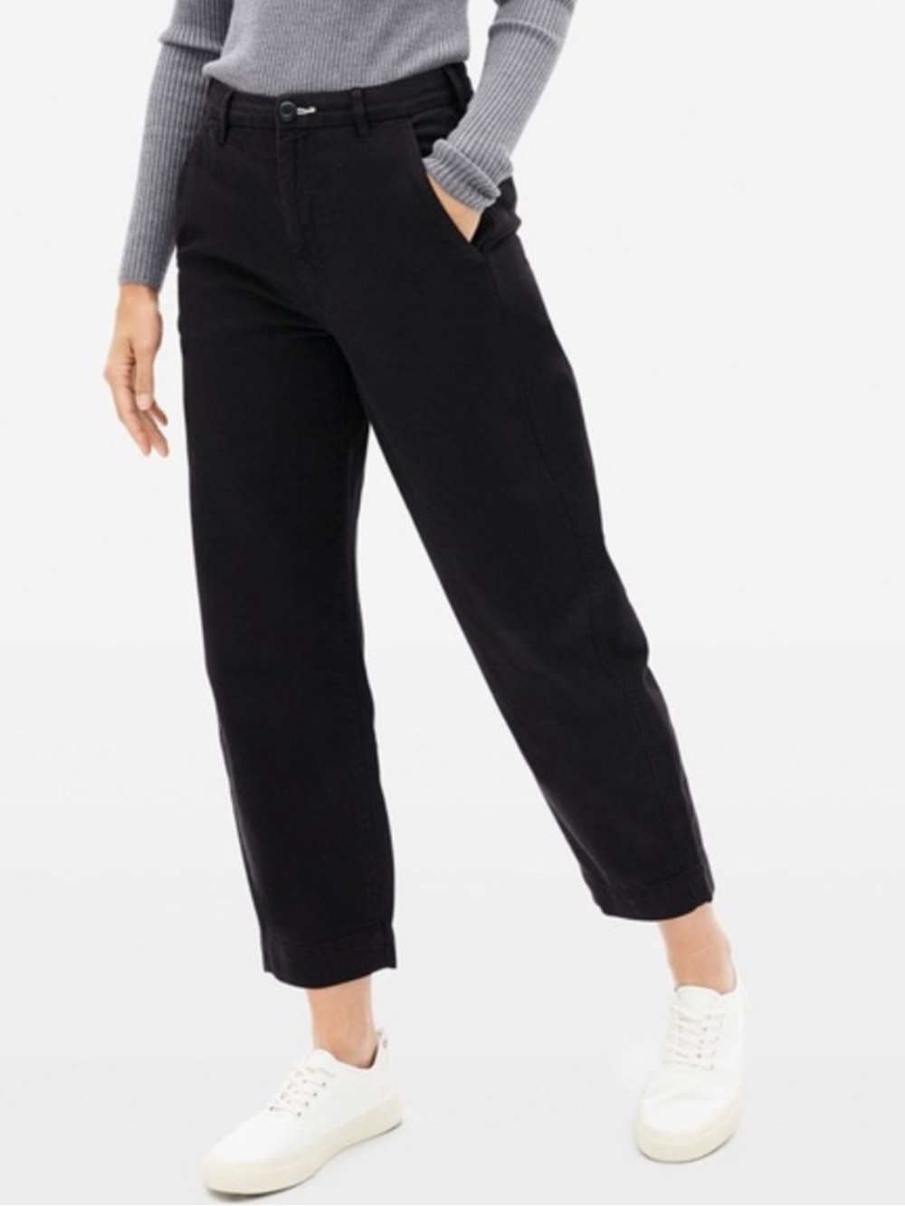 Everlane Curved Canvas Pant Sz 2 Black Cotton Minimalist Neutral Capsule Classic - Picture 2 of 13